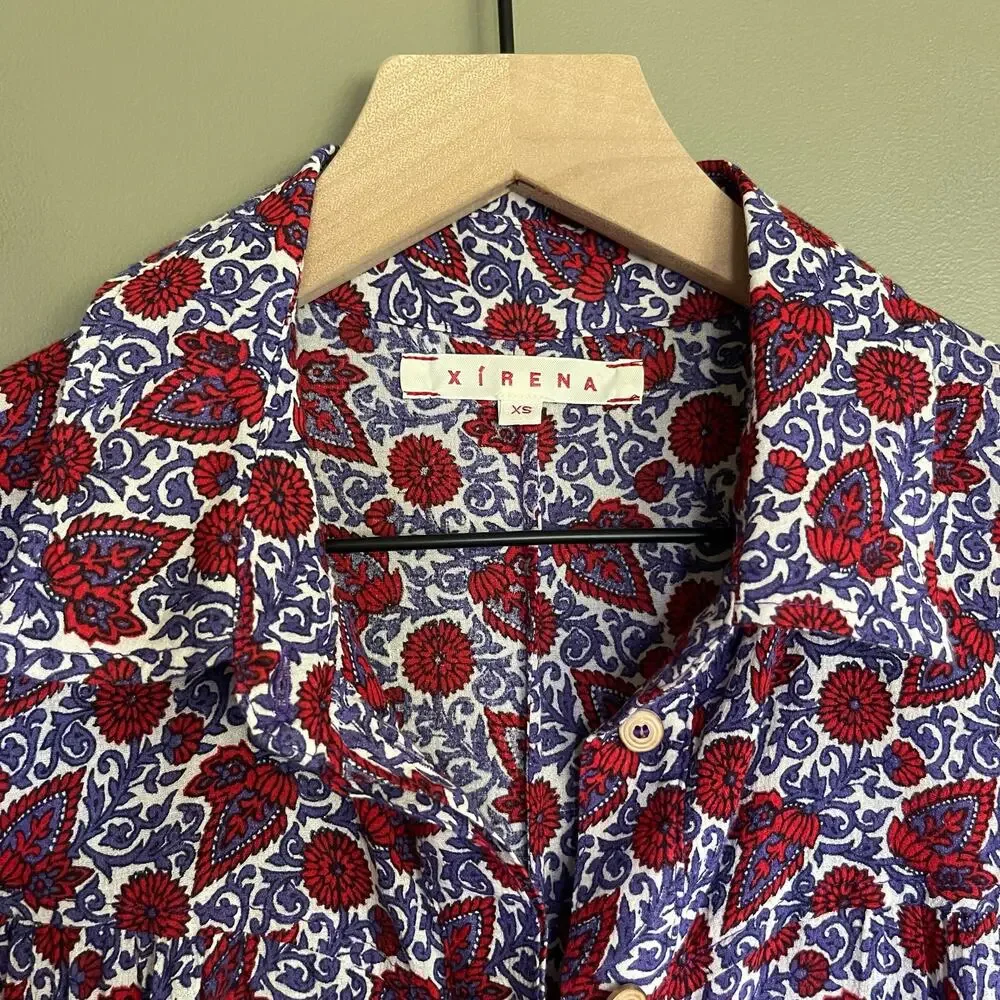 XIRENA Grady Romper Size XS White Blue Red‎ Floral Paisley Lightweight Casual